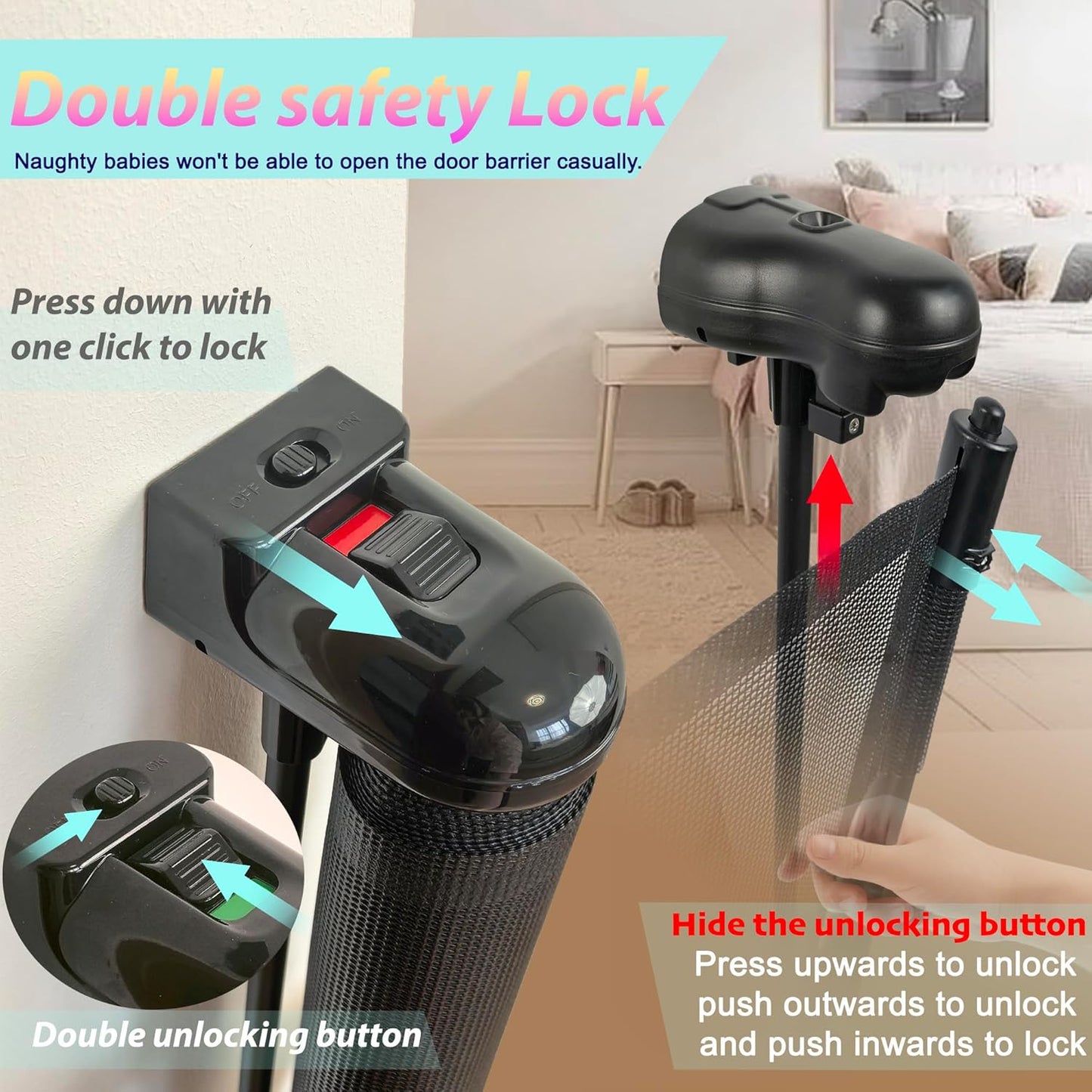 Retractable Baby Gates for Stairs, 55" Wide Baby Gate Dog Gate, 41" Tall Retractable Pet Gate for Doorways, Child Safety Gates Mesh Gate with Fiberglass Rods for Stairways, Hallways, Indoor/Outdoor