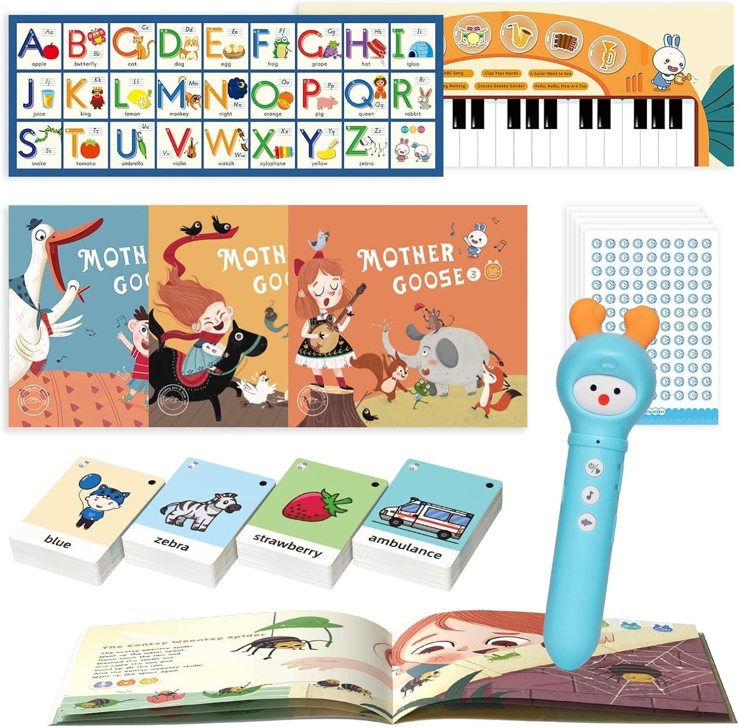 alilo Talking Pen Books Sets for Toddlers 2-6, Kids Learning Electronic Toys, Early Educational Gifts for Boys Girls, with 3 Interactive Audio Sound Books, 100 Talking Flash Cards, Alphabet