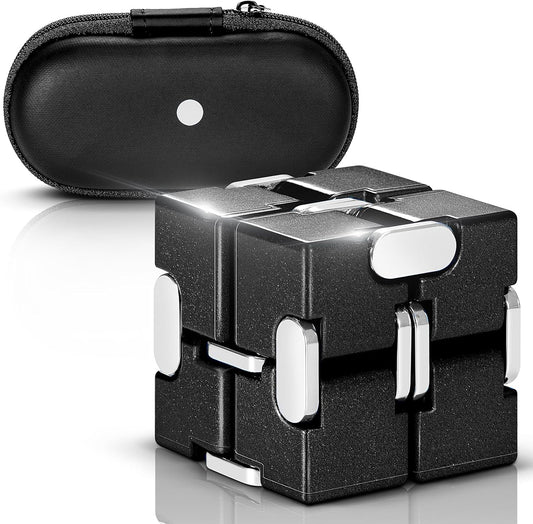 Fidget Cube, Zinc Aolly Metal Infinity Cube Fidget Desk Toy, Punk Style Design with Exquisite Case, Durable and Heavy Cool Gadgets, Adult Fidget Toys for Alleviate Stress and Anxiety(Black)