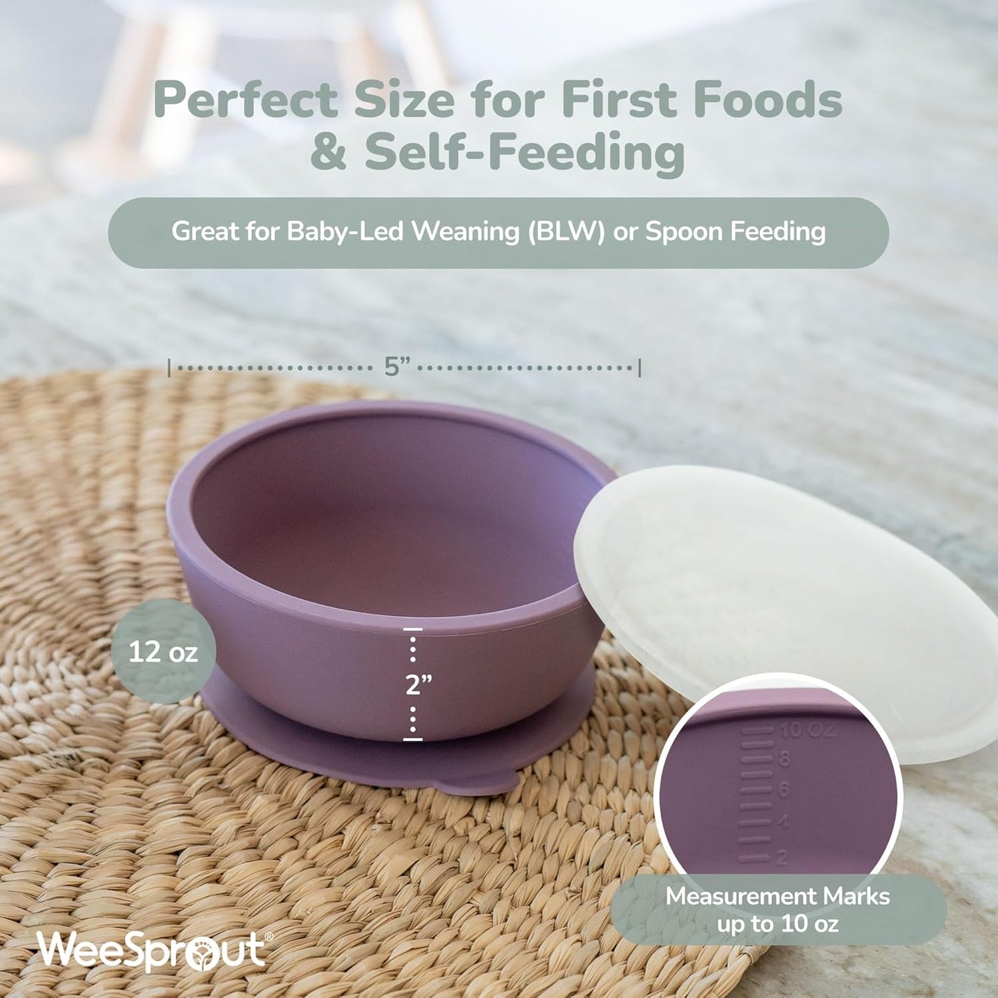 WeeSprout Suction Bowls for Baby & Toddlers (Set of 2) - 100% Silicone w/Plastic Lid - Leak Proof Feeding Supplies - Dishwasher & Microwave Safe Infant Dinnerware w/Extra Strong Base