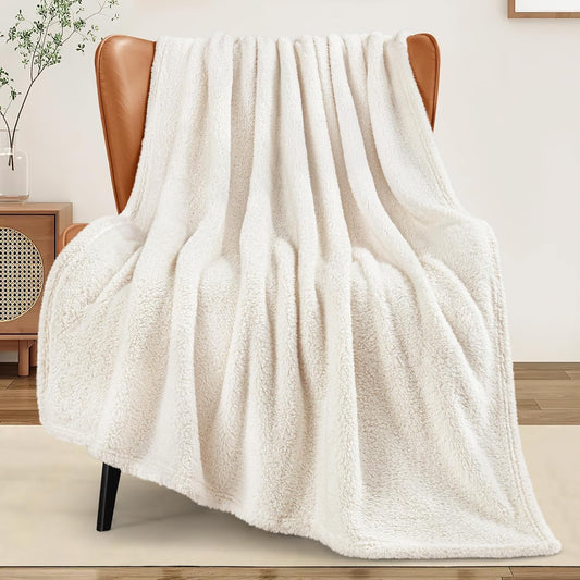 Exclusivo Mezcla Soft Fleece Throw Blanket for Couch, Super Soft Velvet Plush Bed Blanket, Fuzzy Cozy and Warm for All Seasons, 50x60 Inches, Ivory