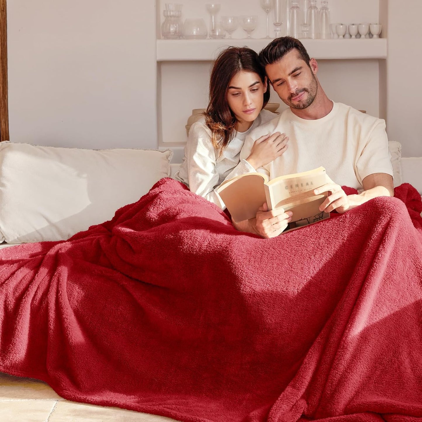 Exclusivo Mezcla Twin Size Flannel Fleece Blanket, Super Soft Velvet Plush Bed Blanket, Fuzzy Cozy and Warm for All Seasons, 60x80 Inches, Deep Red