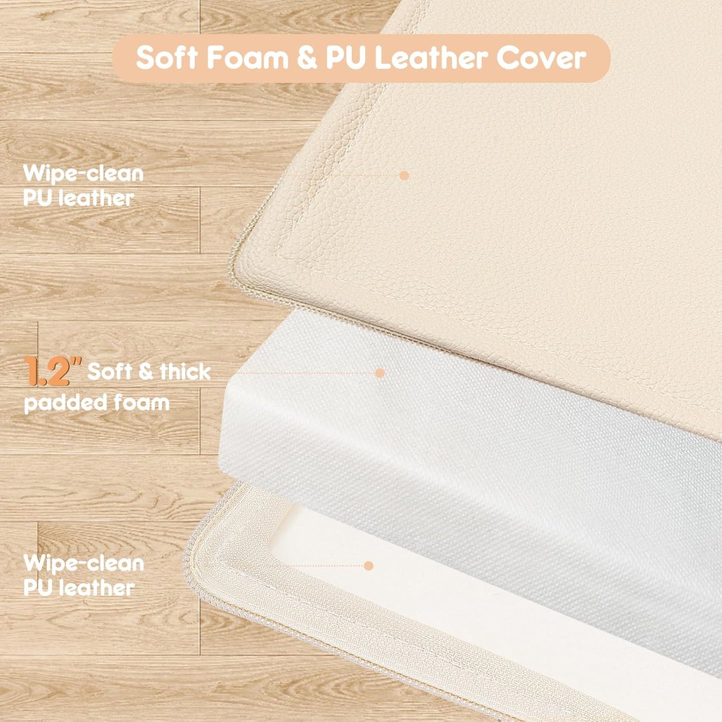 Padded Baby Play Mat, Super Soft Vegan Leather Floor Mat for Baby Girls and Boys, 48x48 Non-Slip Thick Foam Cushioned Playmat for Babies 6-12 Months, Fits Nicely Into 50x50 Playpen Mat, Pink