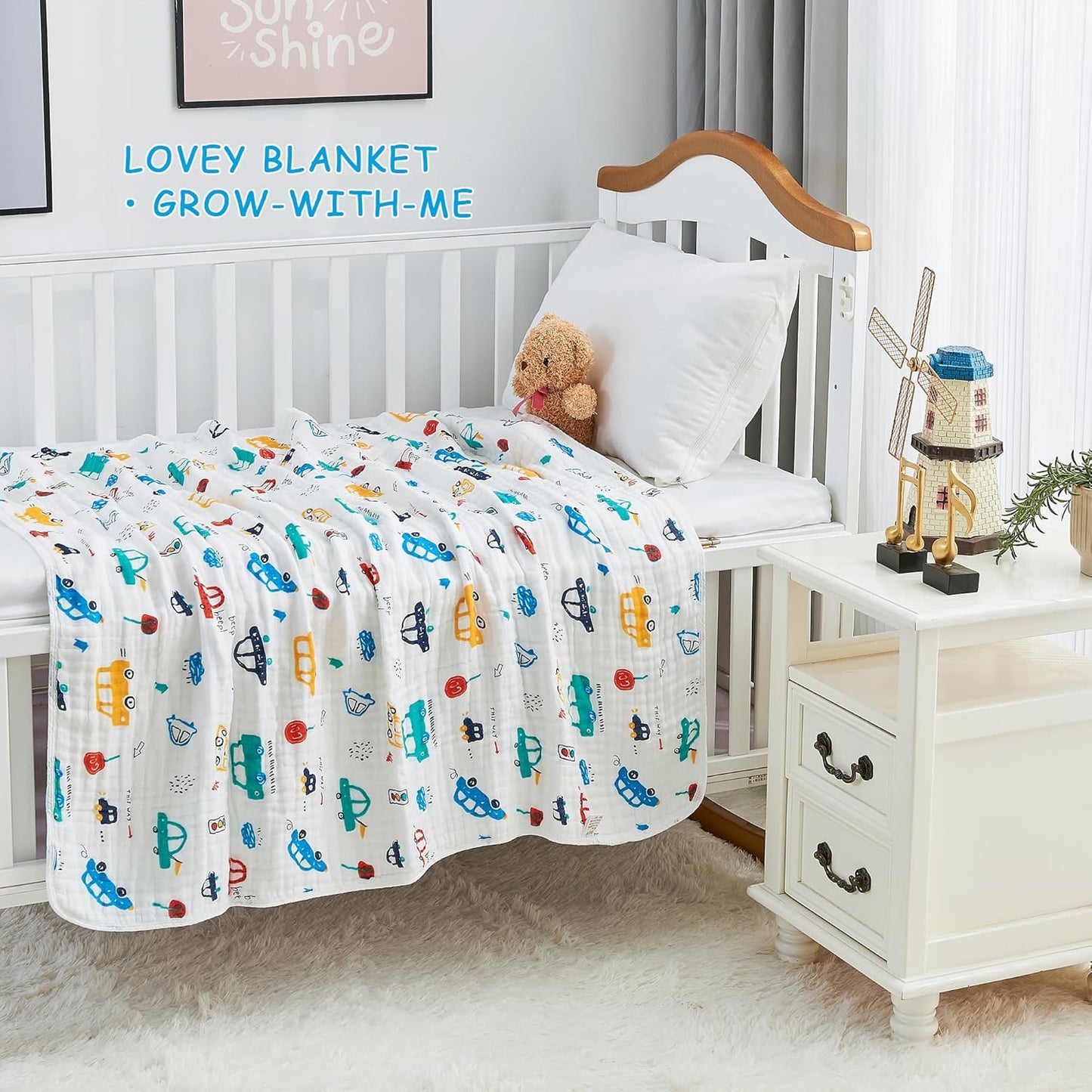 Luxury Muslin Baby Blanket, Cozy Swaddle, 6-Layer Cotton Receiving Blanket for Newborn Infant, 43x43 Inch Lightweight Breathable Crib Blanket, Nursery Stroller Toddler Quilt, Car Family