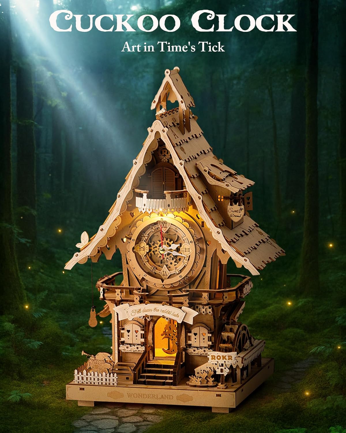 ROKR 3D Wooden Puzzles for Adults,Wooden Cuckoo Clock Model kit,435 Piece 3D Puzzles,Ideal Gift for Adults and Teens