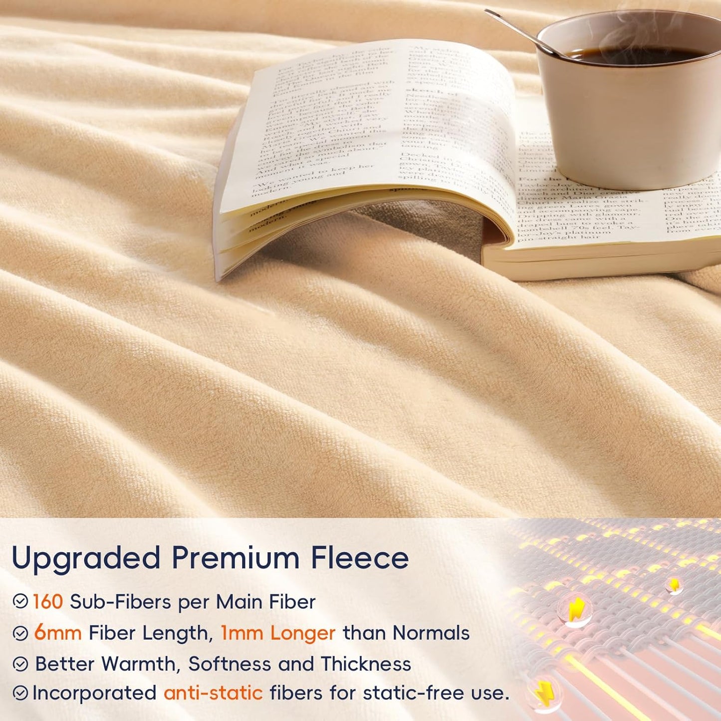 PHF Ultra Soft Fleece Blanket Twin Size, No Shed No Pilling Luxury Plush Cozy 300GSM Lightweight Blanket for Bed, Couch, Chair, Sofa Suitable for All Season, 66" x 90", Beige