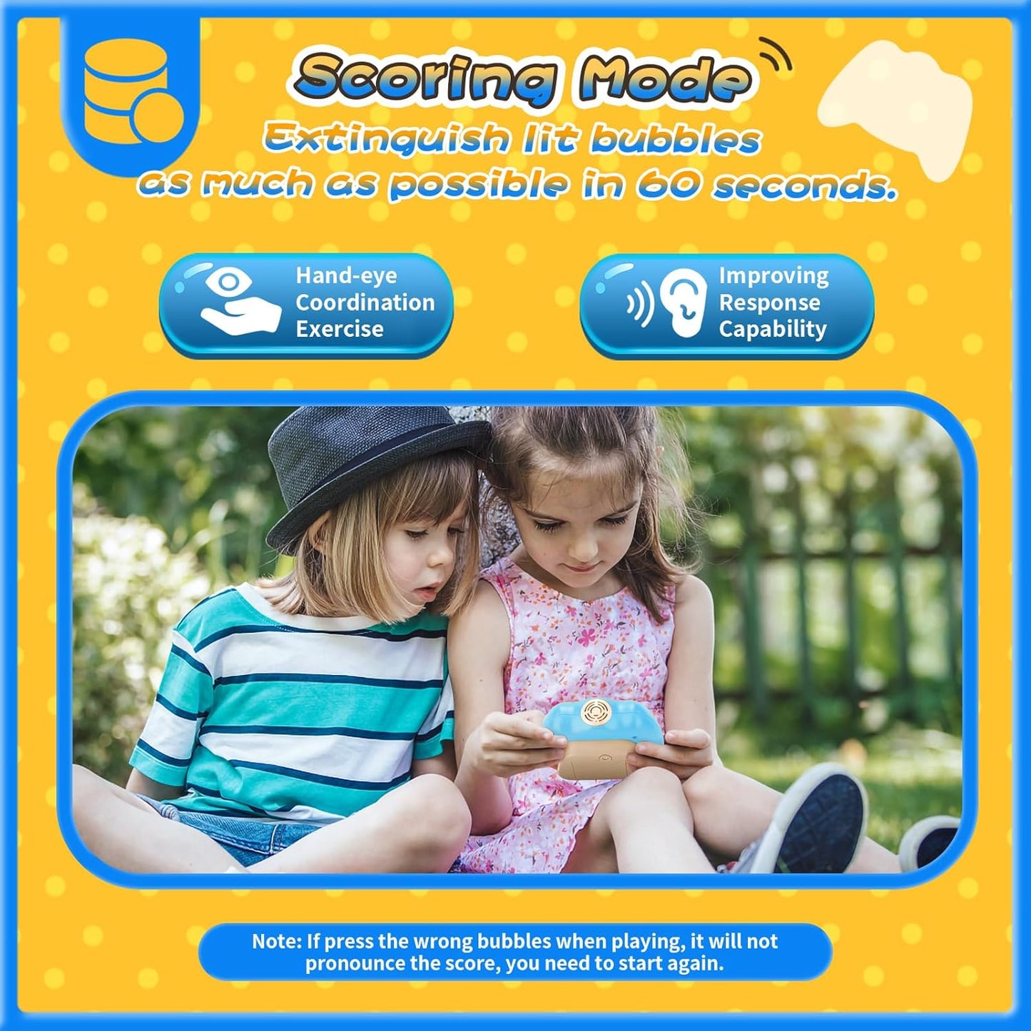 Fast Push Bubble Game, 2 Pack Light-up Pop Game Fidget Toys for Kids and Adults, Electronic Handheld Game Stress Relief Toys for 6 7 8 9 Year Old Boys & Girls (Blue+Pink)