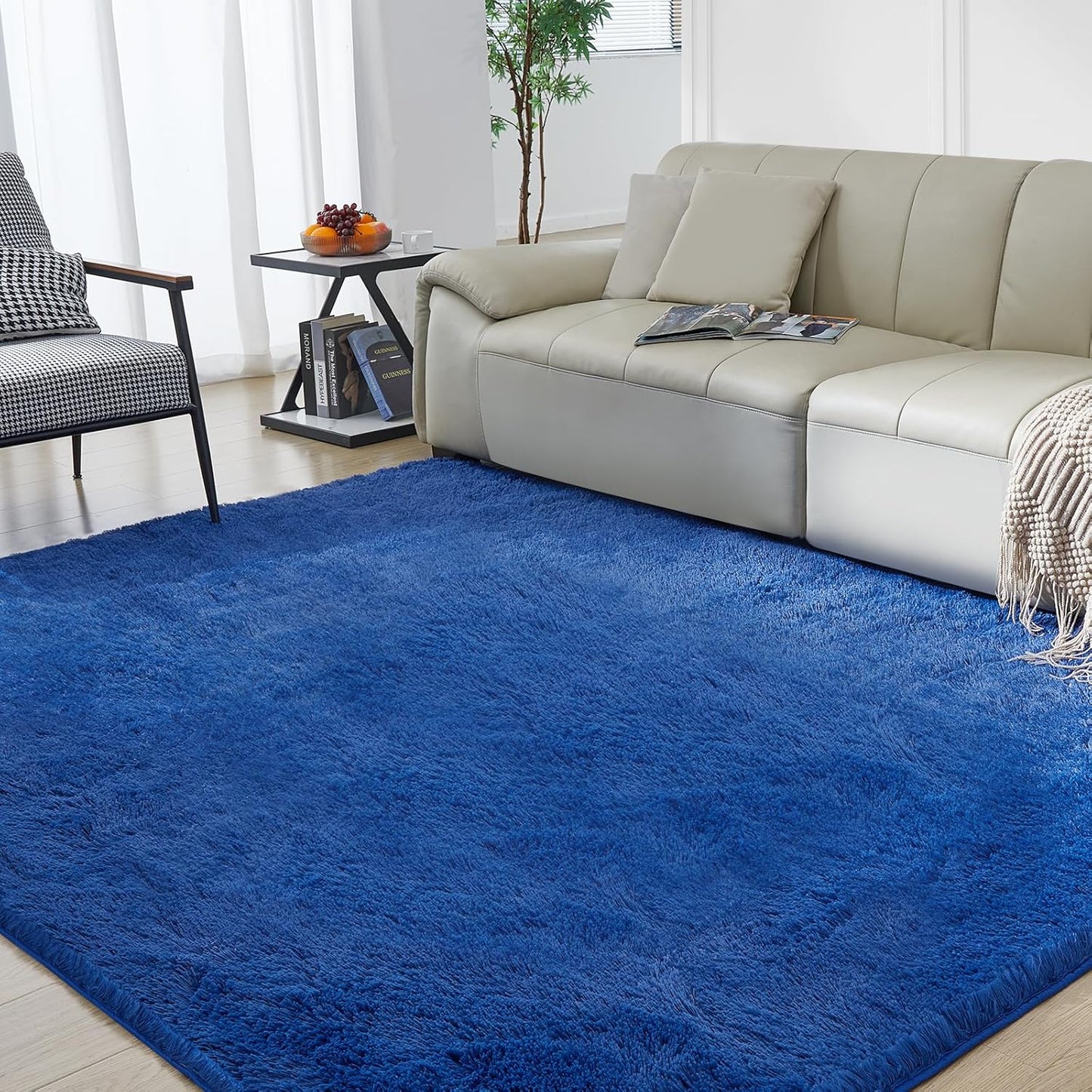 Ultra Soft Rug for Living Room, 3X5 Fluffy Shag Area Rug for Bedroom, Modern Shaggy Carpets Fuzzy Rug for Teens Dorm Nursery Home Decor Aesthetic, Upgrade Anti-Skid Durable, Blue