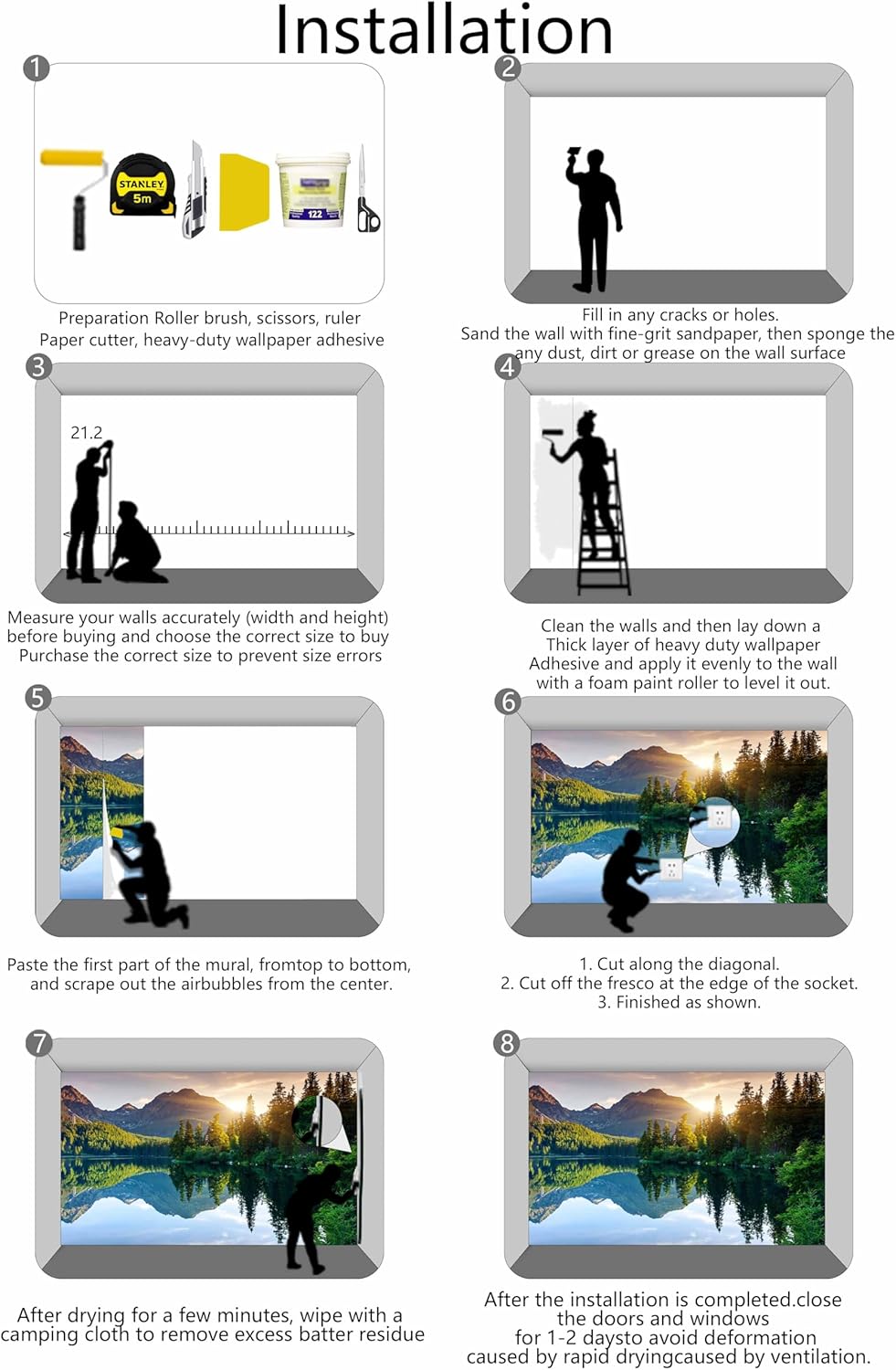 Natural Landscape Wallpaper Green Forest Lake Mountain Large Mural Wall Decor for Bedroom Living Room TV Background Home Decorations(Not Self-Adhesive)