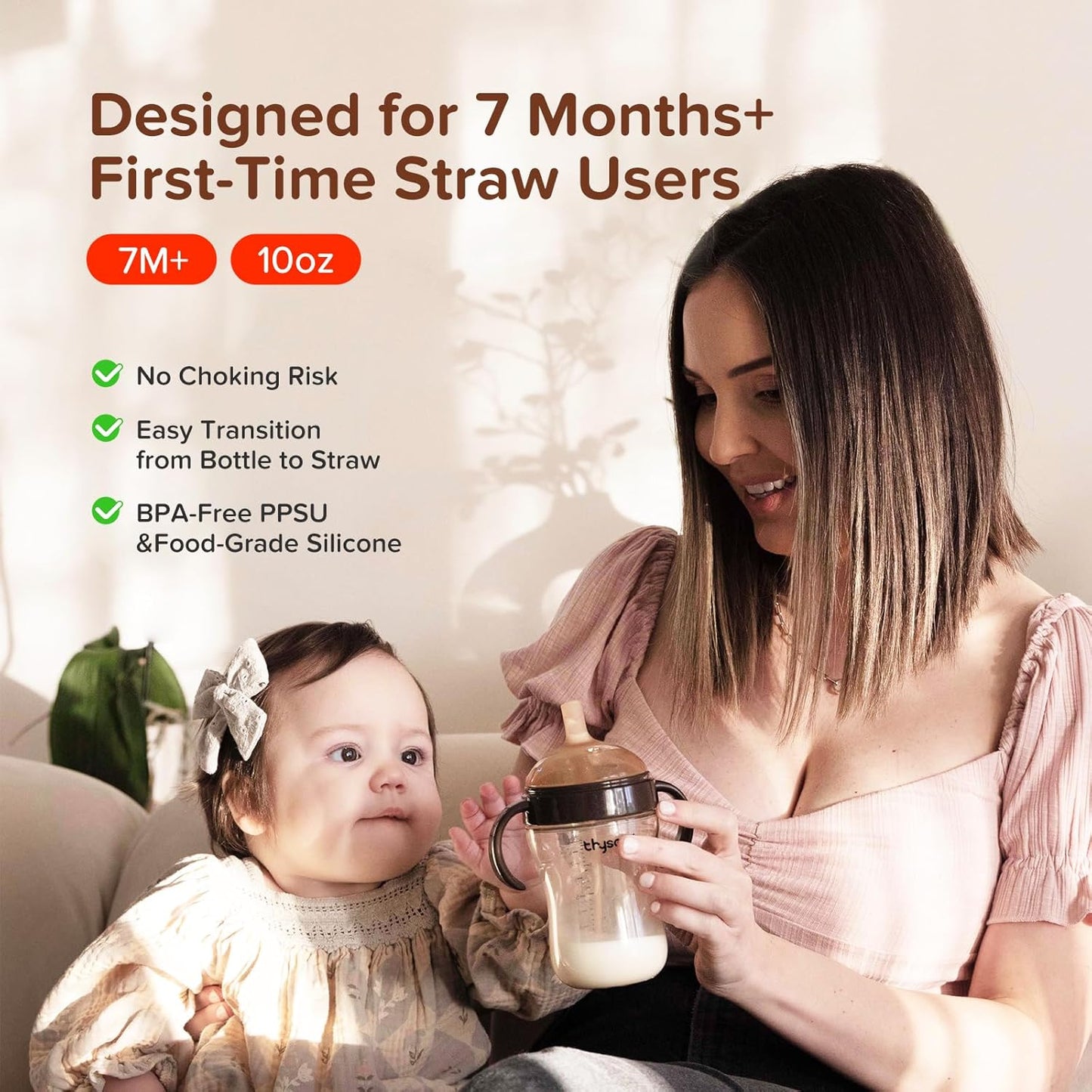 PPSU Weighted Straw Cup with Handles Toddlers Transition Bottles to Sippy Cups No Spill Learner Milk Water Baby Bottle Soft Silicone Spout Dishwasher Safe BPA Free 6+ Months 10oz/300mL 1 Pack