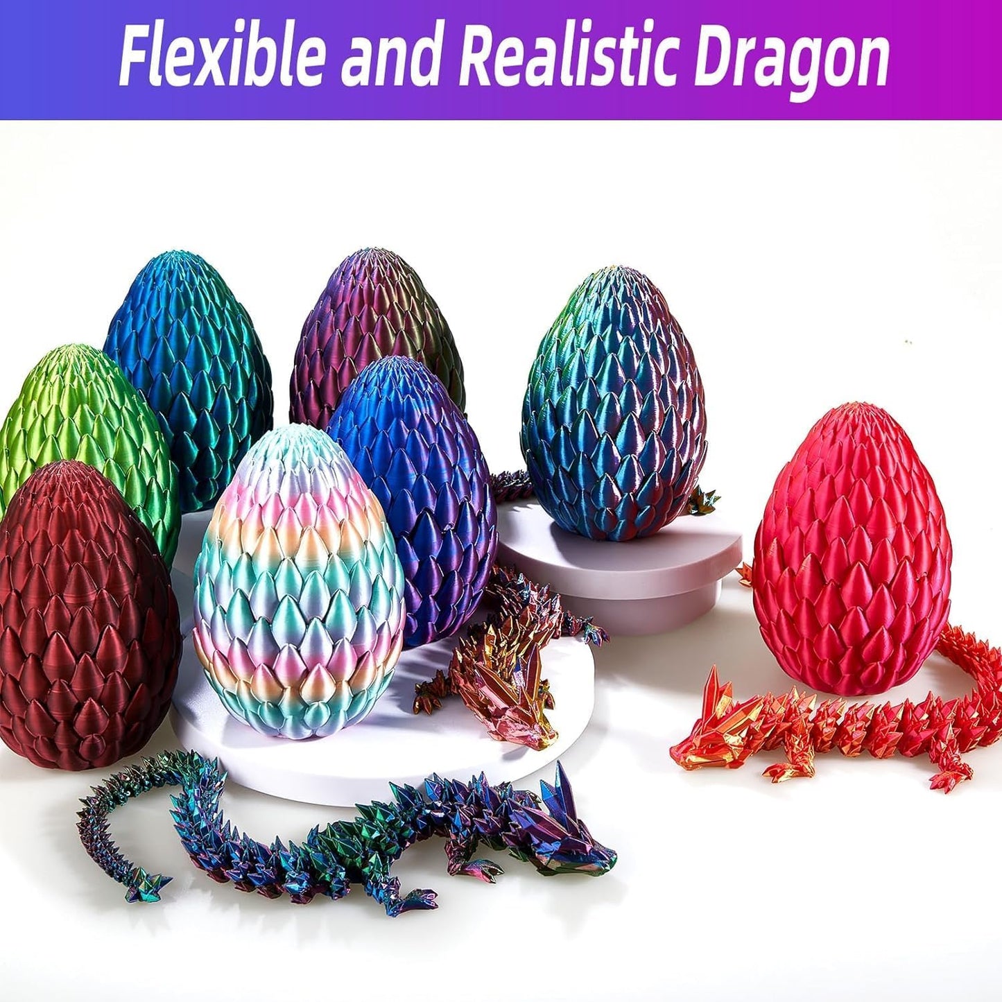 3D Printed Dragon Egg, 15Inch Crystal Dragon in Dragon Egg,Surprise Egg,Articulated Dragon,Fidget Toys for Executive Home Office Decor,Toys for Kids Gifts