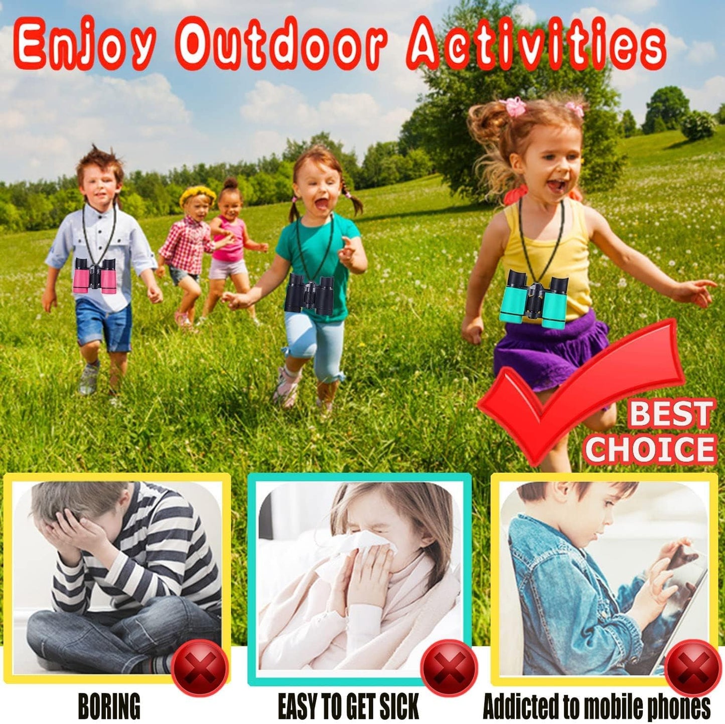 Kids Binoculars Best Gifts for 3-12 Years Boys Girls High-Resolution Optics Shockproof Mini Compact Binocuolar Toys Folding Small Telescope for Bird Watching Camping Outdoor Play