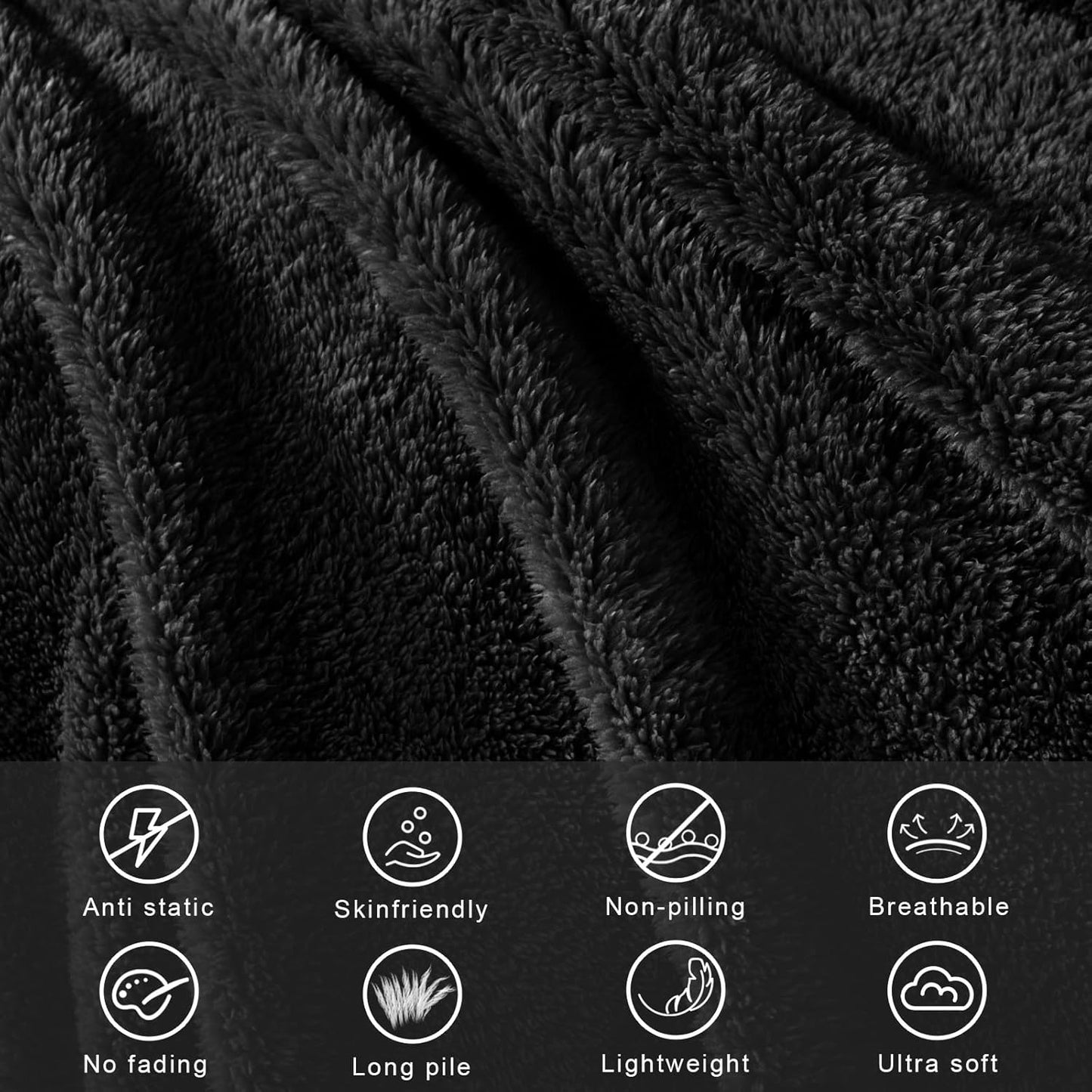 Exclusivo Mezcla Twin Size Flannel Fleece Blanket, Super Soft Velvet Plush Bed Blanket, Fuzzy Cozy and Warm for All Seasons, 60x80 Inches, Black