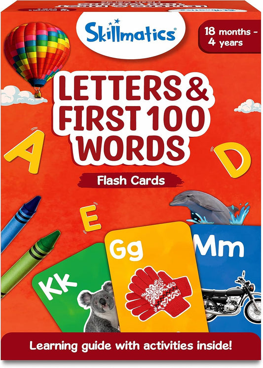 Skillmatics Thick Flash Cards for Toddlers - Letters & First 100 Words, Montessori Toys & Games, Gifts, Preschool Learning for Kids 1, 2, 3, 4 Years