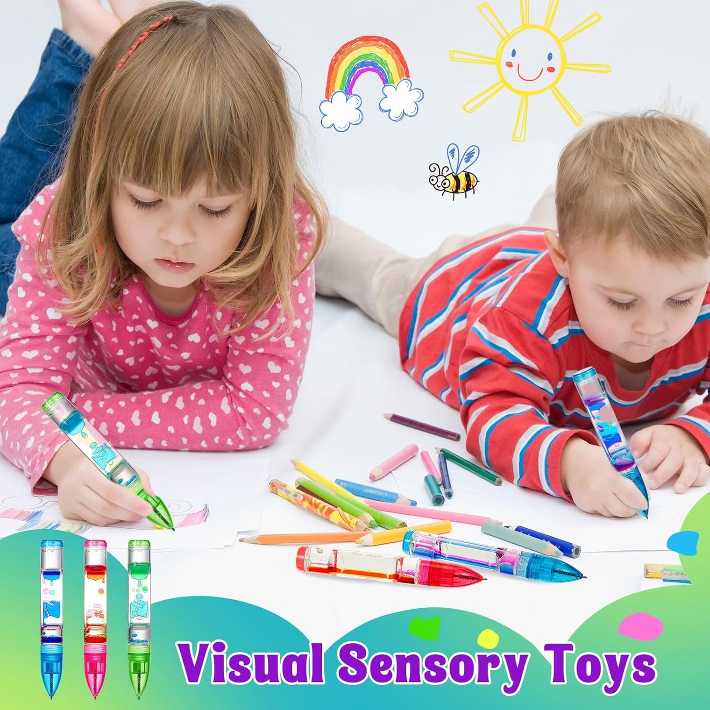 3 Pcs Liquid Motion Bubbler Pens Cool Pens Fidget Pen Fun Liquid Timer Pen Fidget Toys Office Desk Toys Novelty Gifts for Autism ADHD Anxiety Stress Relief Sensory Play (Red, Green, Blue)