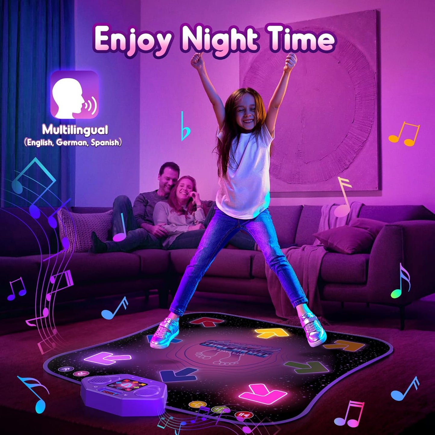 Flooyes Dance Mat Toys for 3-12 Year Old Kids, Electronic Dance Pad with Light-up 8-Button Wireless Bluetooth, Music Dance with 5 Game Modes, Birthday Toys Gifts for 3 4 5 6 7 8 9 10+ Year Old Girls