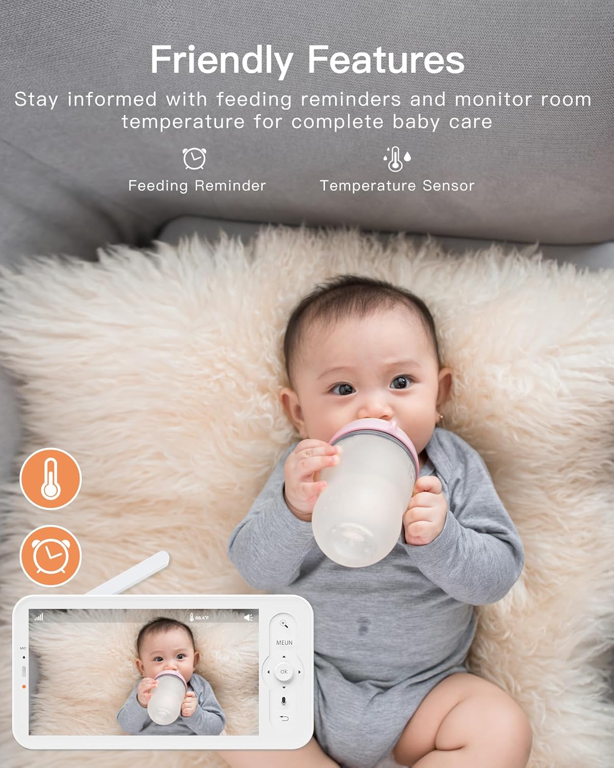 ARENTI Video Baby Monitor with Camera and Audio, 5-inch Smart Baby Camera Monitor with Free Phone App, 1080P, VOX, PTZ, One-Touch Call, Temp Sensor, Lullaby, Night Vision, Auto Tracking, 2-Way Talk