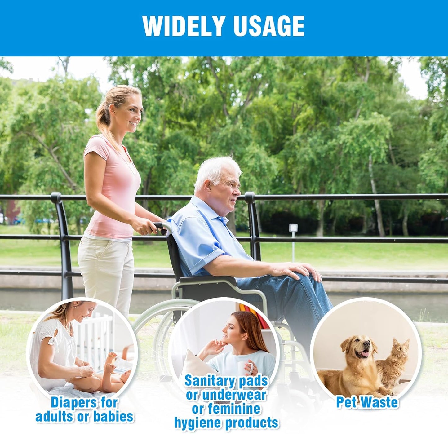 Large Adult Diaper Disposal Bags (18’’x23’’), 288 pcs Value Pack, Scented, Elderly Waste Diaper Disposable Bags, Baby Dirty Diapers Poop Trash Bags, Sanitary Product Disposal,Colorful