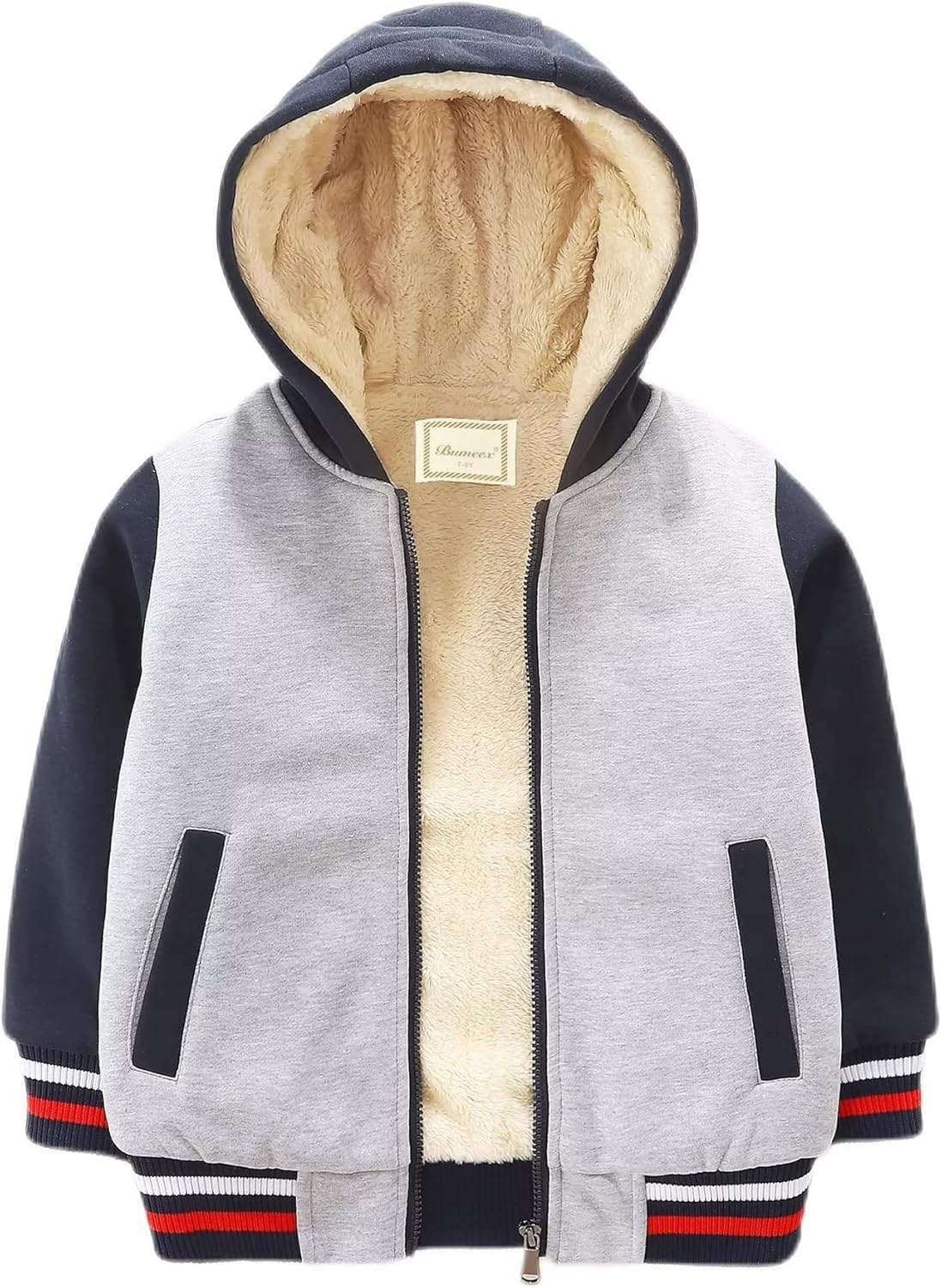 Bumeex Kids Boy's Girl's Sherpa Fleece Lined Jacket Spring Fall Winter Zip up Sweatshirt Hoodie 2-14Y(Toddler/Kid)