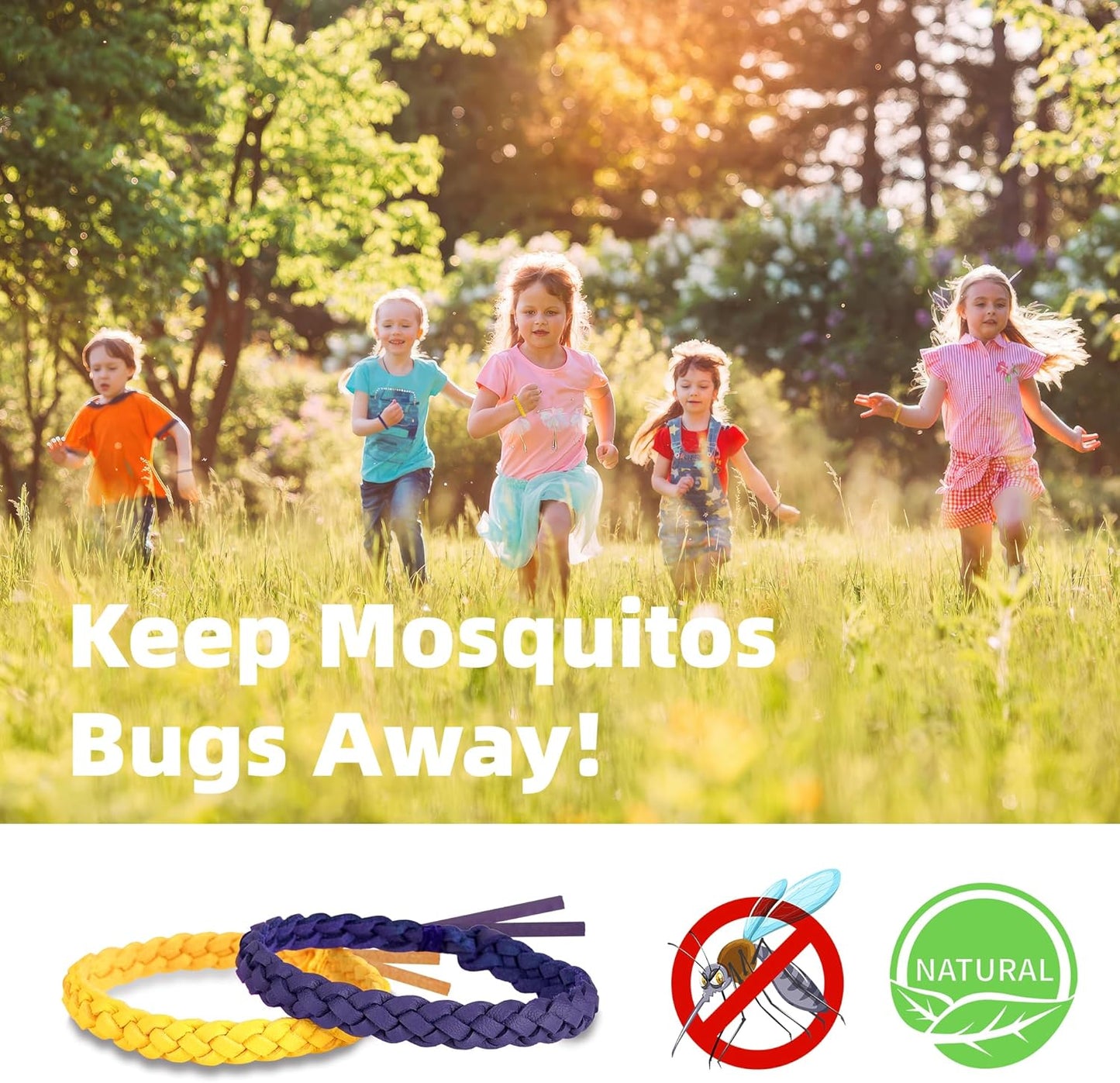 Mosquito Repellent Bracelets, DEET-Free, Individually Wrapped PU Leather Insect & Bug Repellent Wrist Bands (Pack of 24)