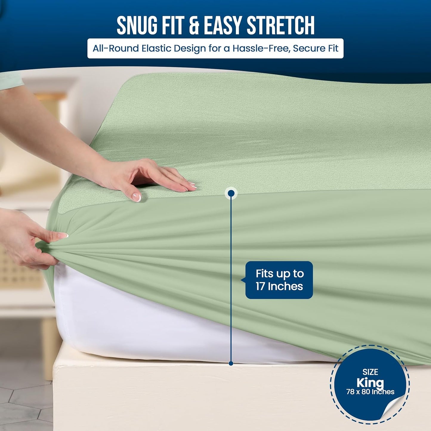 Utopia Bedding Waterproof Mattress Protector King Size, Premium Terry Mattress Cover 200 GSM, Breathable, Fitted Style with Stretchable Pockets (Sage)