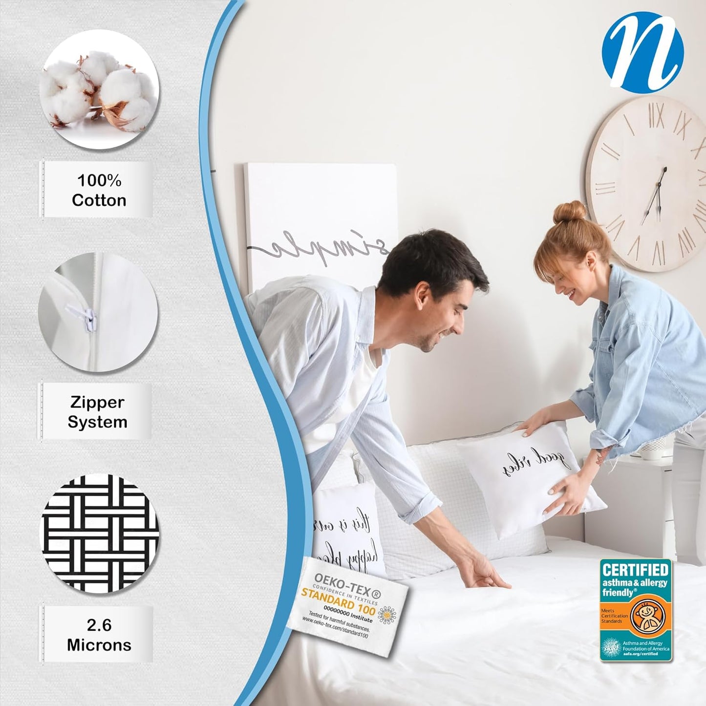 National Allergy Superior 100% Cotton King Mattress Protector Zippered - 78" x 80" x 9" - Hypoallergenic Bed Encasement - Breathable Dust Proof Cover - AAFA & Oeko-TEX Standard 100 Certified