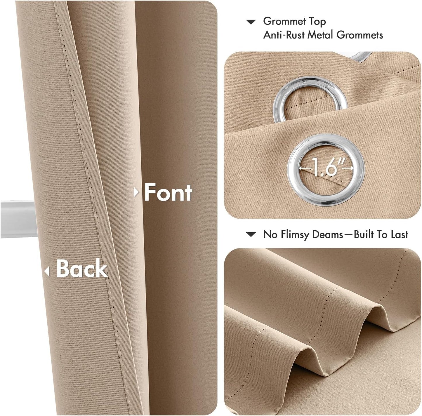 MIULEE Short Curtains for Windows - Beige Blackout Half Window Curtains Thermal Insulated Privacy Drapes for Kitchen Bedroom Bathroom Grommet Top Small Basement Tiers W40 x L36 Inch 2 Panels