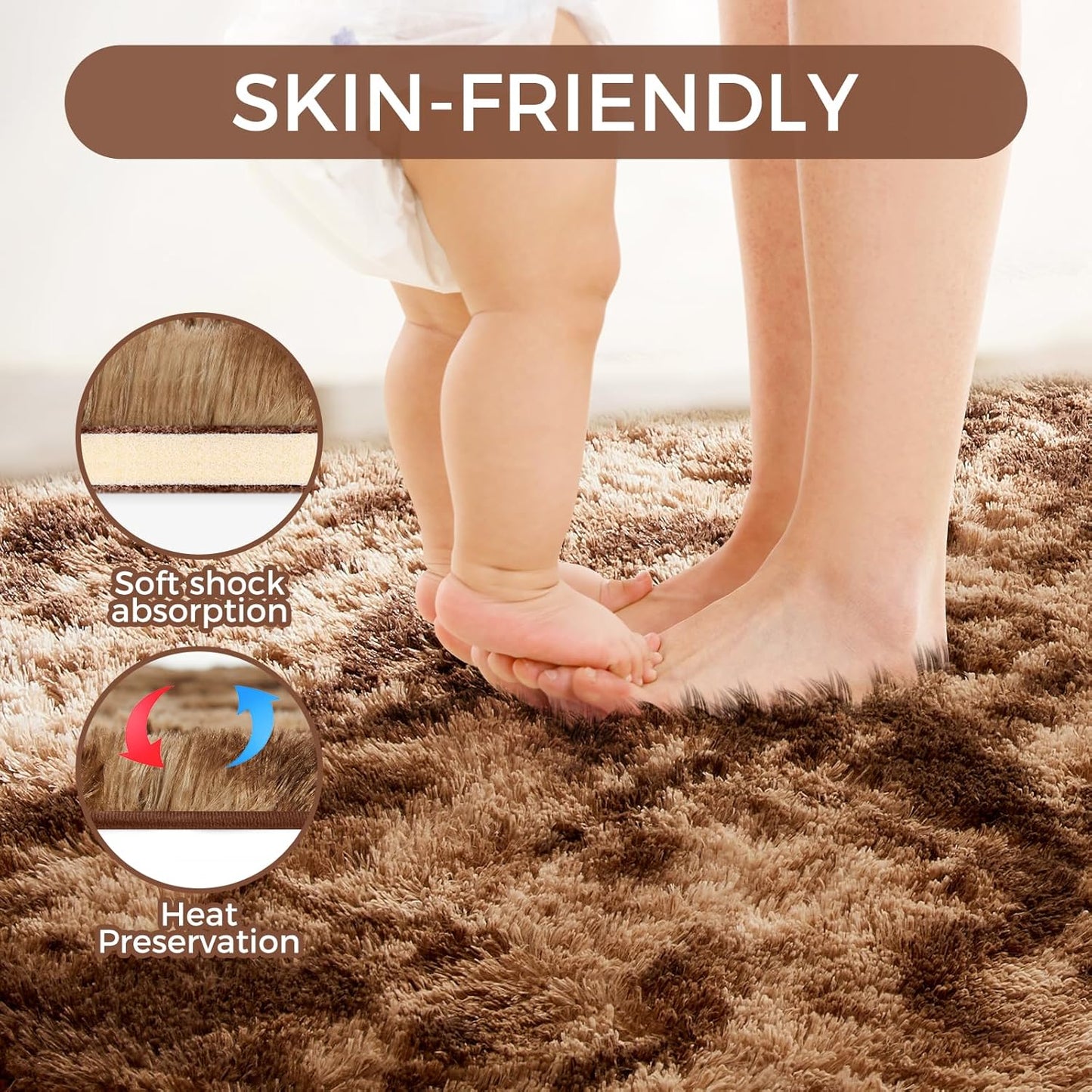 Ultra Soft Rug for Living Room, 3X5 Fluffy Shag Area Rug for Bedroom, Modern Shaggy Carpets Fuzzy Rug for Teens Dorm Nursery Home Decor Aesthetic, Upgrade Anti-Skid Durable, Tie-Dyed Coffee