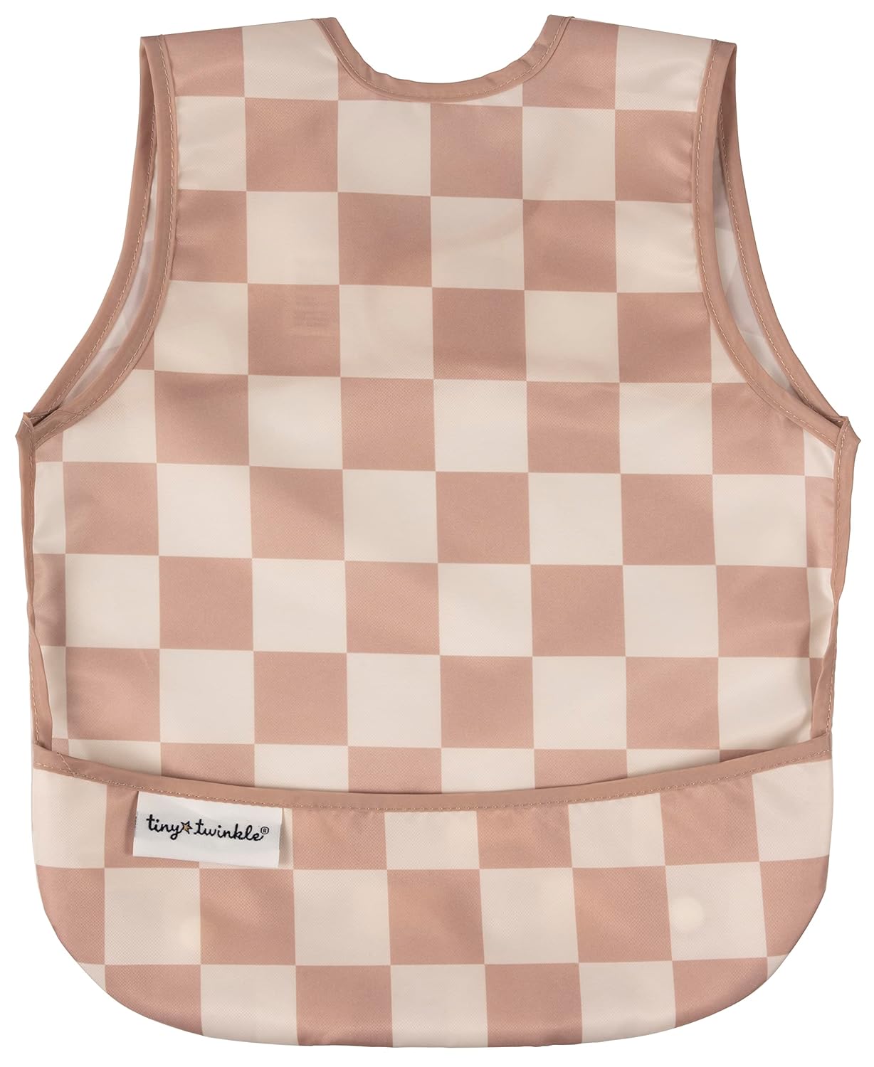 Tiny Twinkle Mess Proof Baby Bib - Waterproof & Lightweight Baby-Led Weaning Apron | 100% Recycled Polyester, Easy Clean & Machine Washable (Brown Checkers, Small 6-24 Months)