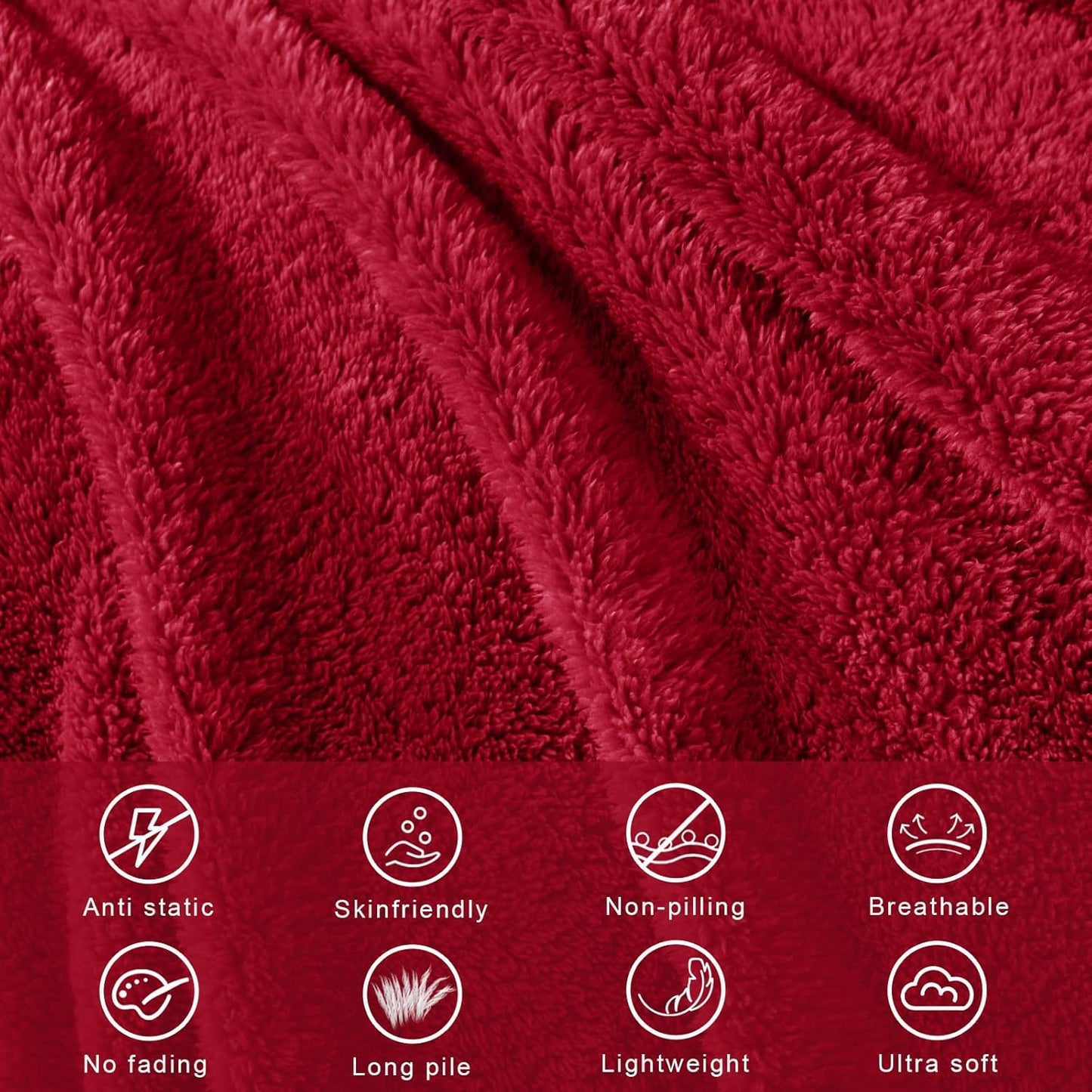 Exclusivo Mezcla Twin Size Flannel Fleece Blanket, Super Soft Velvet Plush Bed Blanket, Fuzzy Cozy and Warm for All Seasons, 60x80 Inches, Deep Red