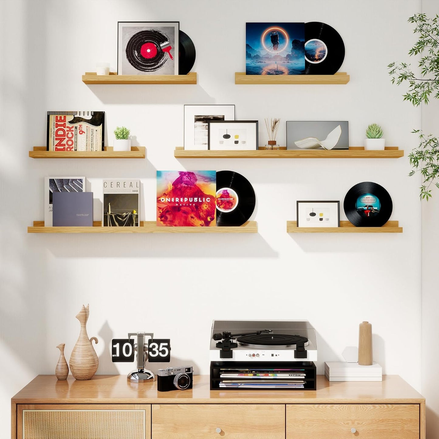 Axeman Picture Ledge Shelf, Floating Shelves for Wall Decor Storage Set of 6, 36 inch Floating Wall Mounted Shelves, Wall Shelves with Lip for Living Room, Bedroom, Nursery, Bathroom, Kitchen, Oak