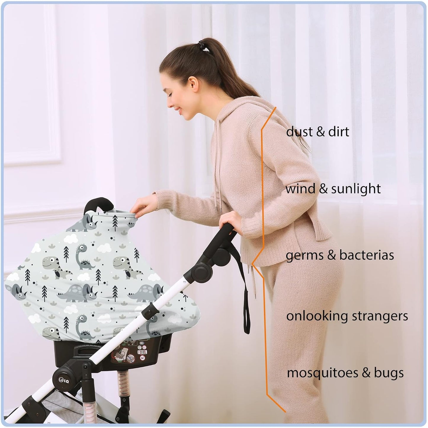 Car Seat Covers for Babies - Multi- use Nursing Carseat Canopy, Breastfeeding Covers, Baby Shower Gifts for Boys and Girls (Grey Dinosaur)