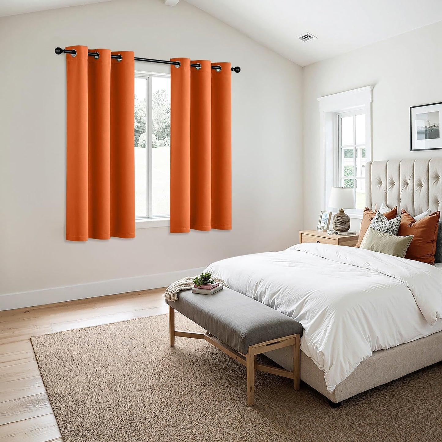 MIULEE Orange Blackout Curtains - Bedroom Window Treatment Fall Curtains Thermal Insulated Room Darkening Drapes for Living Room Kitchen Grommet Light Blocking Drapery, 40 x 54 Inches Long, 2 Panels
