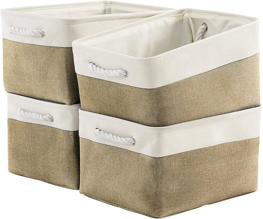 TcaFmac Storage Basket for Organizing - Large 4 Pack Fabric Storage Bins Baskets for Shelves, Foldable Storage Cubes for Closet Cloth Toy Box Gift Organizer(White & Khaki16x12x8 inch)