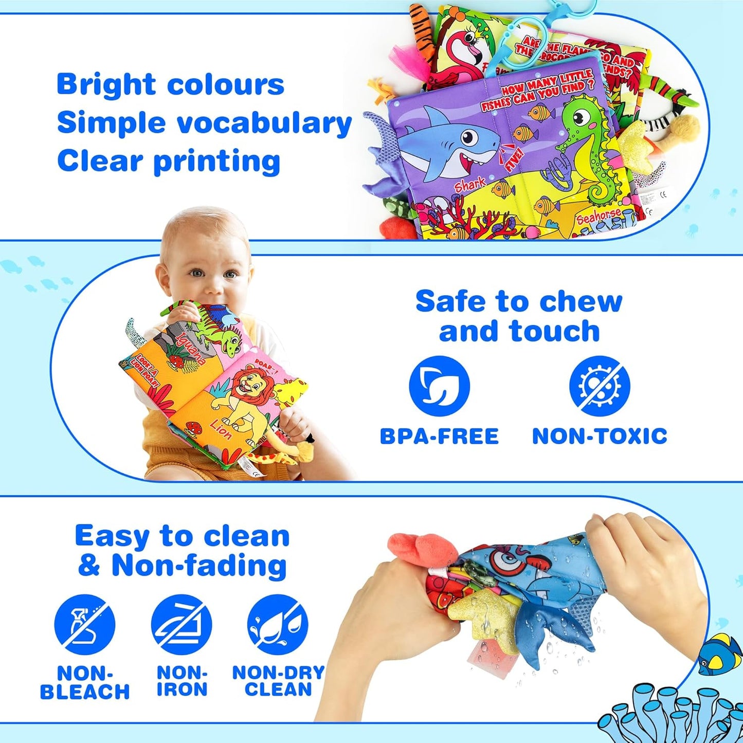 Vanmor Soft Baby Books for 0-18 Month Olds – 2PCS Crinkle Cloth Books with Forest & Ocean Themes, Tummy Time Toys for Infants, Sensory Books for Babies, Ideal Christmas