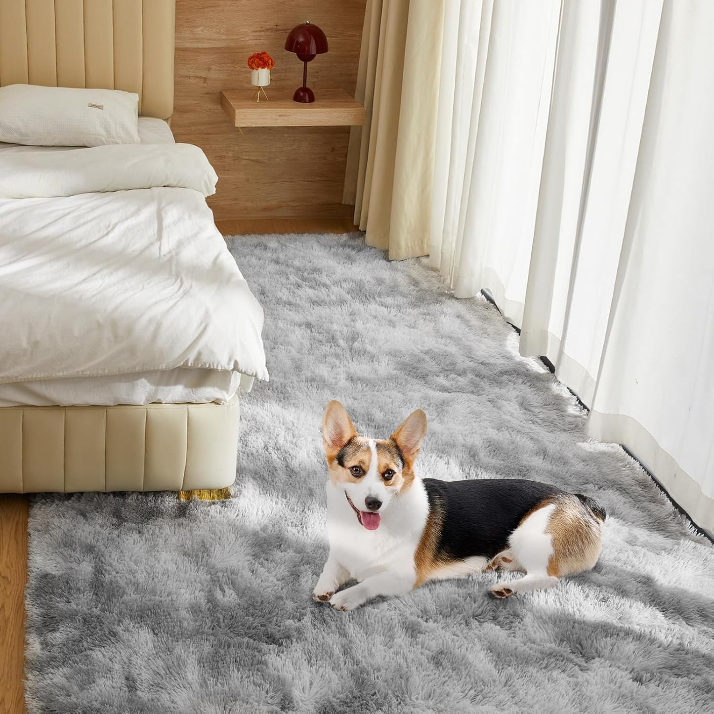 5X8 Ultra Soft Rug for Living Room, 5X8 Fluffy Shag Area Rug for Bedroom, Modern Shaggy Carpets Fuzzy Rug for Teens Dorm Nursery Home Decor Aesthetic, Upgrade Anti-Skid Durable, Tie-Dyed Light Grey