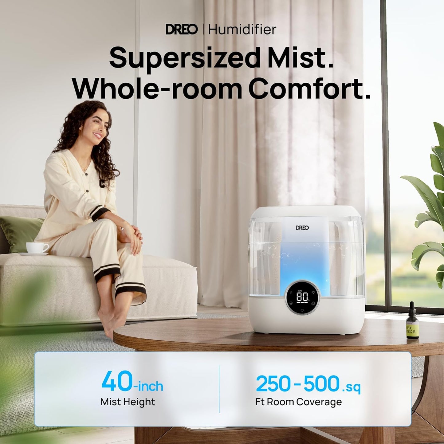 Dreo Smart Humidifiers for Bedroom, 6L Top Fill Supersized Cool Mist Humidifier for Large Room, 60 Hour Runtime, Quiet Ultrasonic Humidifiers for Plants, Baby, Indoor, Home, Night Light, White