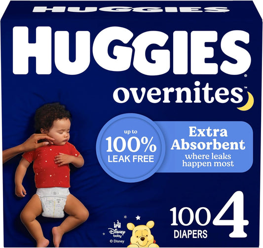 Huggies Size 4 Overnites Baby Diapers: Overnight Diapers, Size 4 (22-37 lbs), 100 Ct, Packaging May Vary
