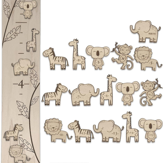 3D Wooden Growth Ruler Markers for Kids Height Measurement, Safari Shapes for Boys Nursery.