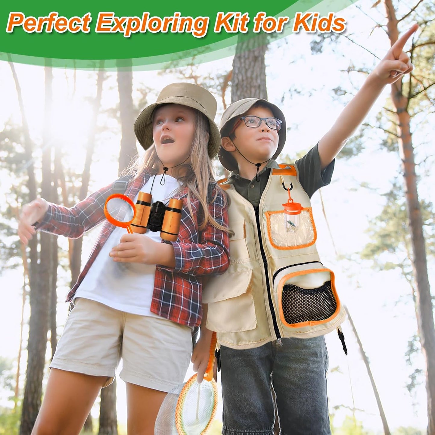 Kids Explorer Kit & Bug Catcher Kit, Kids Camping Gear for Kids, Outdoor Exploration Set with Vest & Hat, Ideal Outdoor Camping Adventure Toys for Ages 3 4 5 6 7 8 Boys Girls