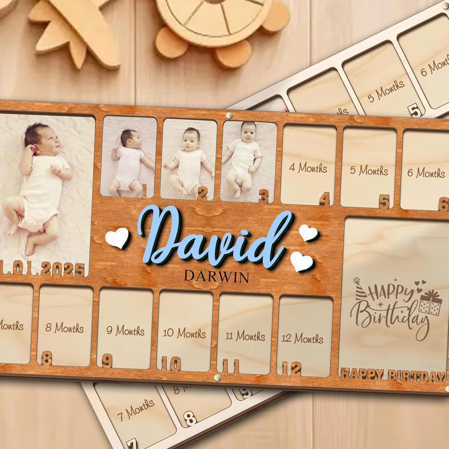 Personalized My First Year Photo Frame | 12 Months Picture Frame For Baby First Year | Displays Two 4x6 Photo and Twelve 2x3 Pictures | Birthday Party Decor Newborn Memory Keepsake, Style MP5