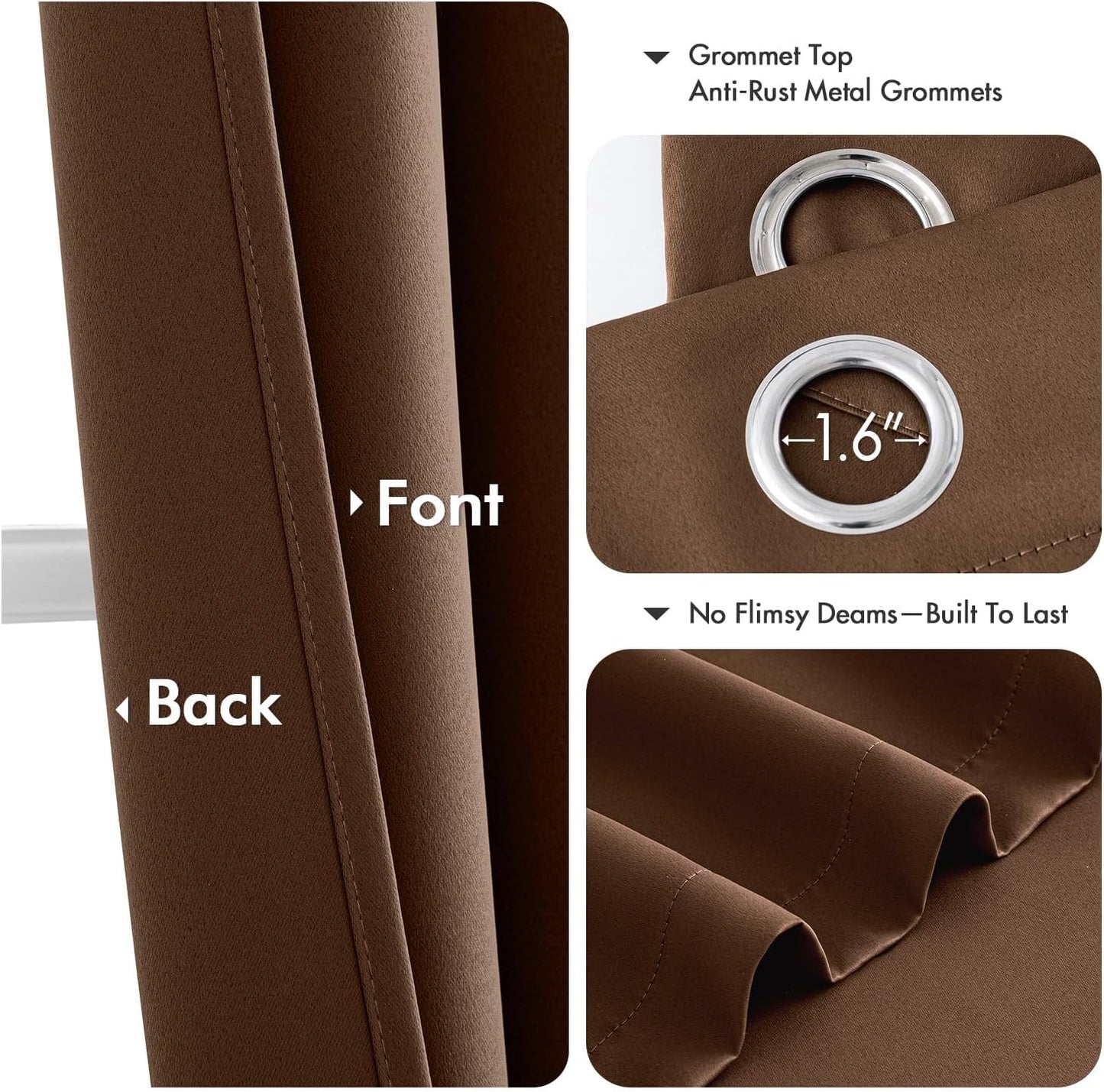 MIULEE Blackout Curtains for Bedroom Living Room 72 Inches Long 2 Panels, Thermal Insulated Room Darkening Drapes Solid Grommet Top Light Blocking Window Curtains W40 x L72 Inch Mocha Brown