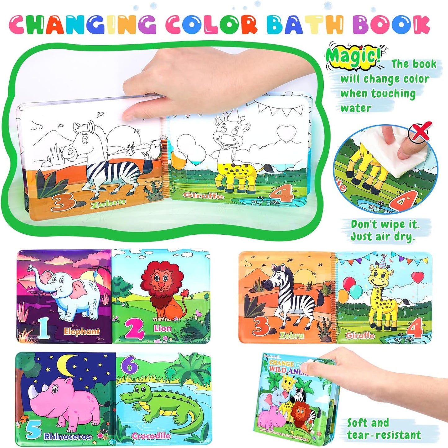 Light Up Bath Toys for Toddlers Kids Baby Boys Girls, No Hole Bath Toys with Bath Book & Organizer, Glow Bath Time Toys for Bathrooms Pool, Animals Bathtub Toys Gift for Toddlers Kids Baby Infants