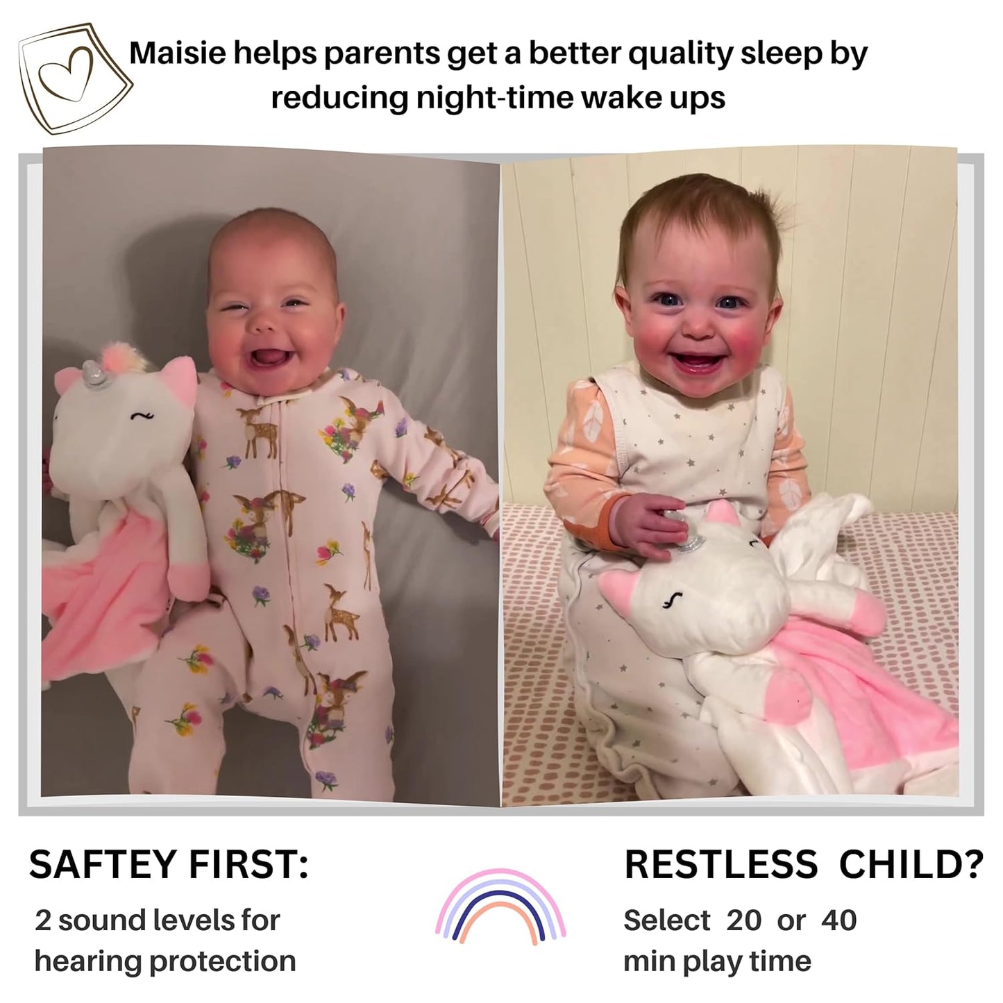 4-in-1 Sound Machine, Baby Lovey, Blanket - White Noise & Lullaby Plush Unicorn Calms & Reduces Wakeups, Helps Toddler Sleep Longer - Proven Sleep Aid -Musical BPA-Free, Machine Washable Newborn Gift