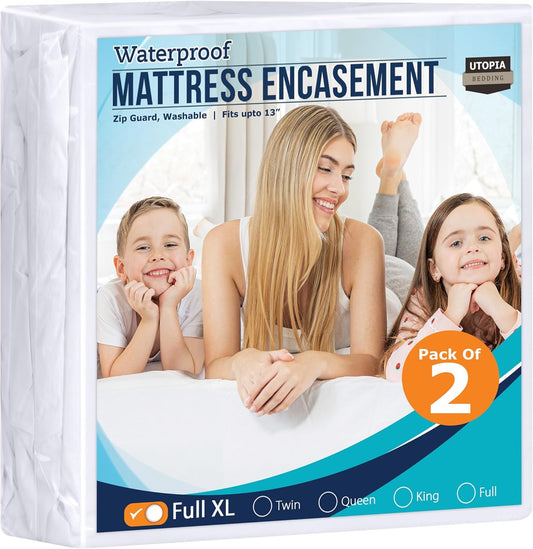 Utopia Bedding Zippered Mattress Encasement Full XL Size (Pack of 2), 100% Waterproof, Dust Mite and Bed Bug Proof Mattress Protector, Absorbent 6-Sided Mattress Cover