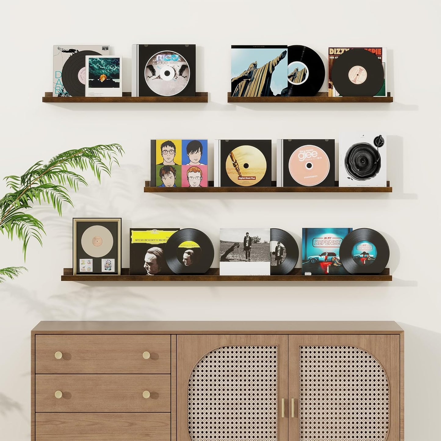 Picture Ledge Shelf, Solid Pine Wood Floating Shelves Set of 2, 24 Inches Nursery Book Shelves for Toys Storage, Kids Bookshelf Wall Mounted for Living Room Bedroom Decor Books Photo Frames, Walnut