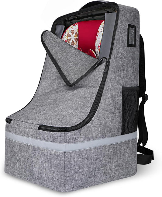 Car Seat Travel Bag for Airplane,Infant Seat Travel Bag with Shoulder Strap,Padded Car Seats Backpack with Reflective Stripes,Large Carseat Carrier Bag Travel Car Seat Cover,Grey