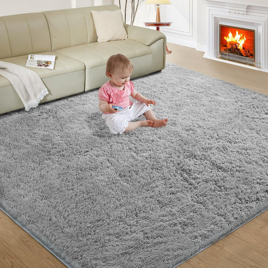 Rugs for Living Room 6x9 Light Grey, Large Big Fluffy Shag Fuzzy Plush Soft Carpet for Bedroom, Kids Home Decor Aesthetic, Nursery, Modern Shaggy Area Rug for Classroom Office, Anti-Skid
