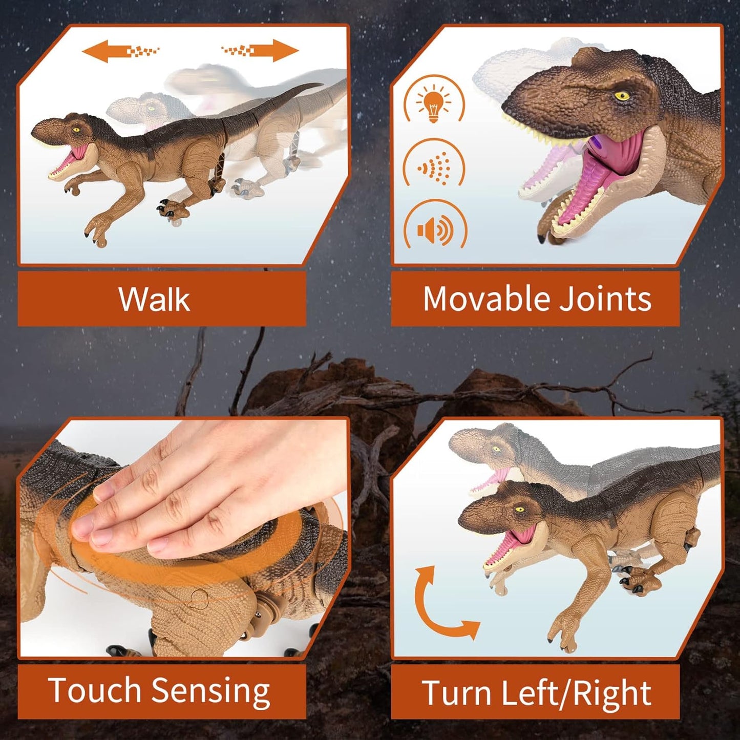 Remote Control Dinosaur Toys for Boys 3 4-7 8-12- RC Realistic Big T-Rex Gifts for Kids, Interactive Dino with Light Roar Spray Touch Sensing