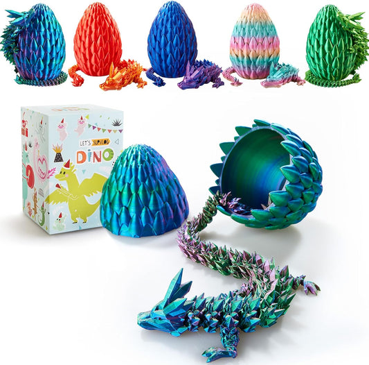 Dragon Egg,15in Crystal Dragon,Surprise Egg,Articulated Dragon,3D Printed Gift Toy,Fidget Toys for Autism/ADHD, Executive Desk Toys,Home Office Decor (3 Color Dazzle)